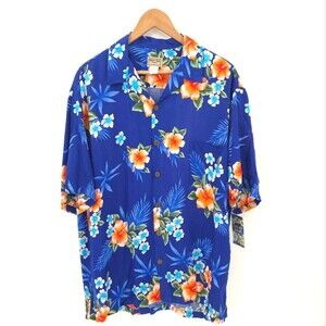 Aloha Hut Hawaii Button Front Shirt Short Sleeve Rayon Hibiscus Vacation NWT